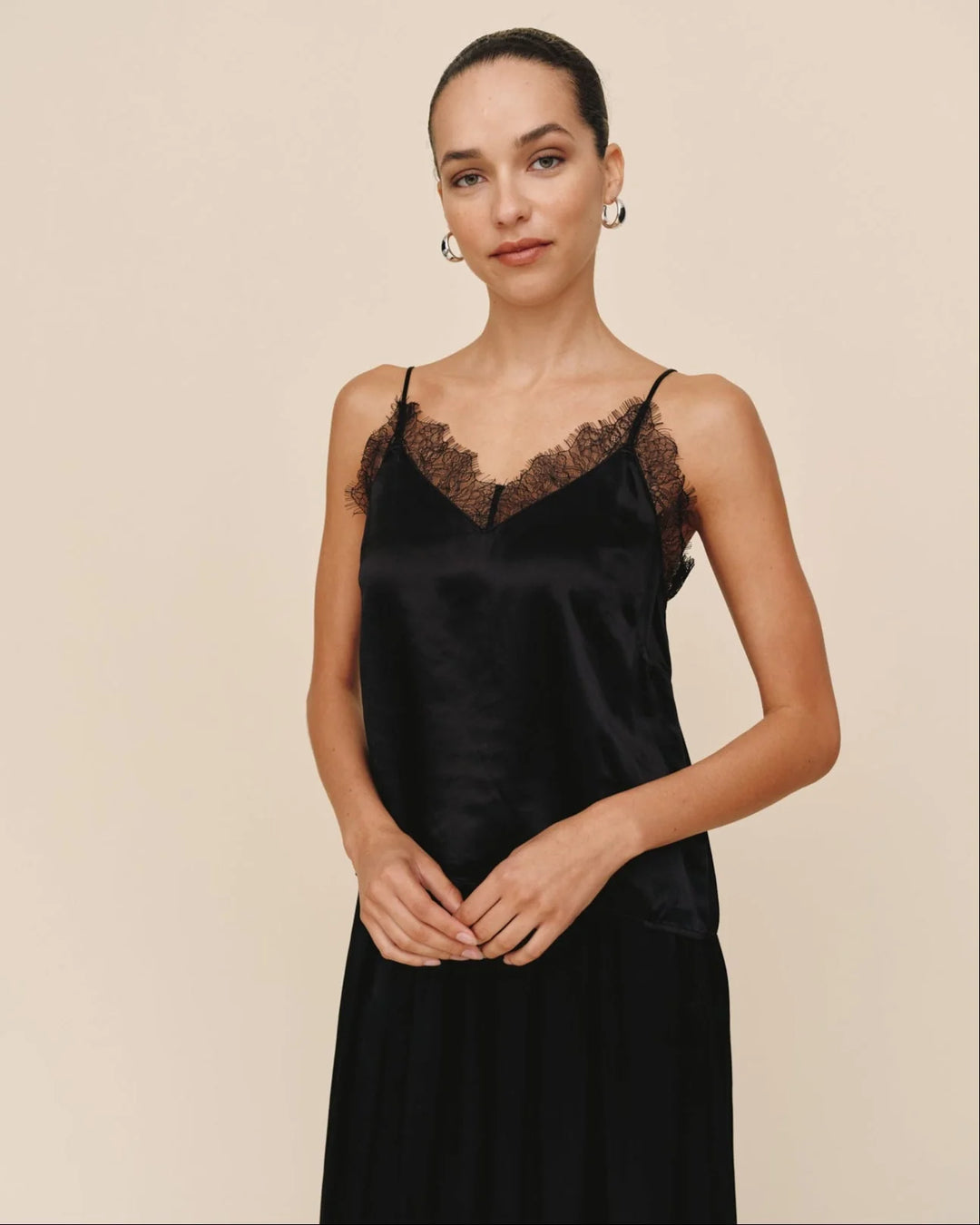 LACE TRIM CAMISOLE (BLACK) - BELLA DAHL
