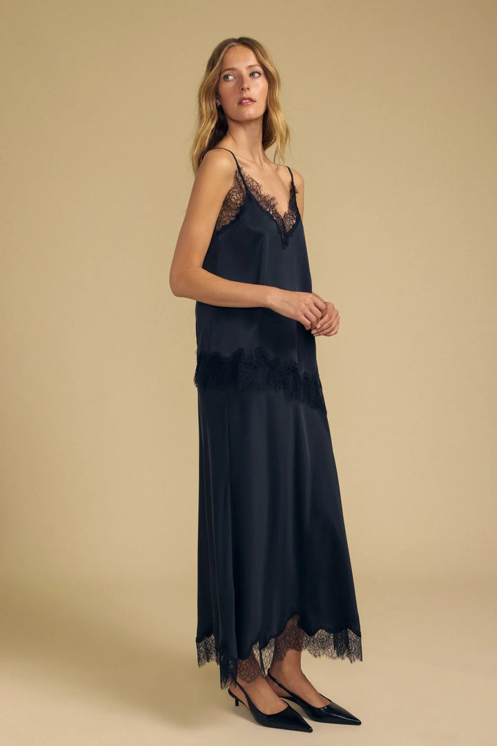 KRISTIN LACE TRIM SILK SKIRT (BLACK) - VELVET