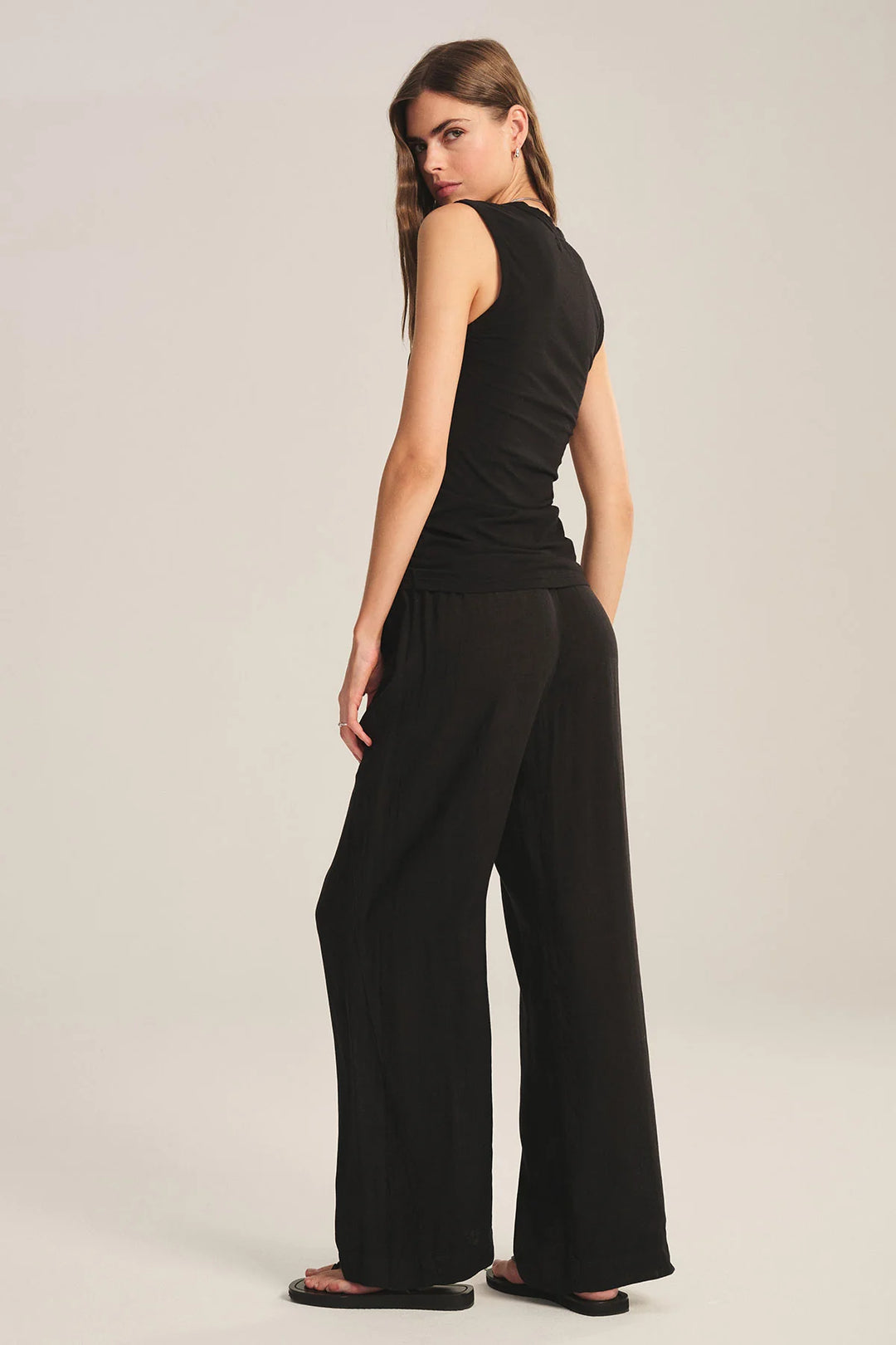 LOLA WOVEN LINEN PANT (BLACK) - VELVET