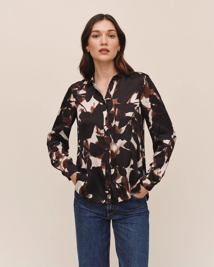 LONG SLEEVE ROUND HEM BUTTON DOWN (SHADOW FLORAL PRINT) - BELLA DAHL