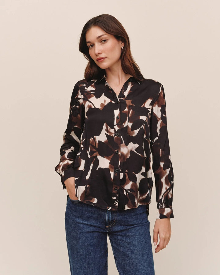 LONG SLEEVE ROUND HEM BUTTON DOWN (SHADOW FLORAL PRINT) - BELLA DAHL