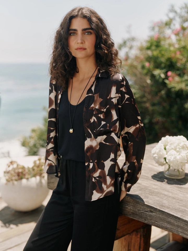 LONG SLEEVE ROUND HEM BUTTON DOWN (SHADOW FLORAL PRINT) - BELLA DAHL
