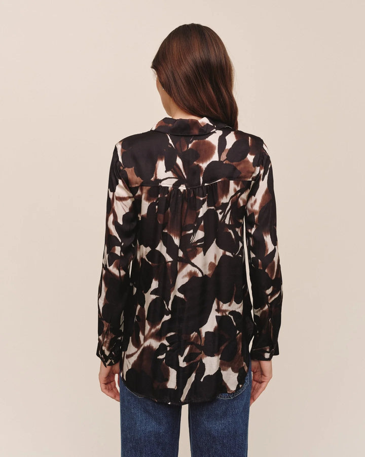 LONG SLEEVE ROUND HEM BUTTON DOWN (SHADOW FLORAL PRINT) - BELLA DAHL