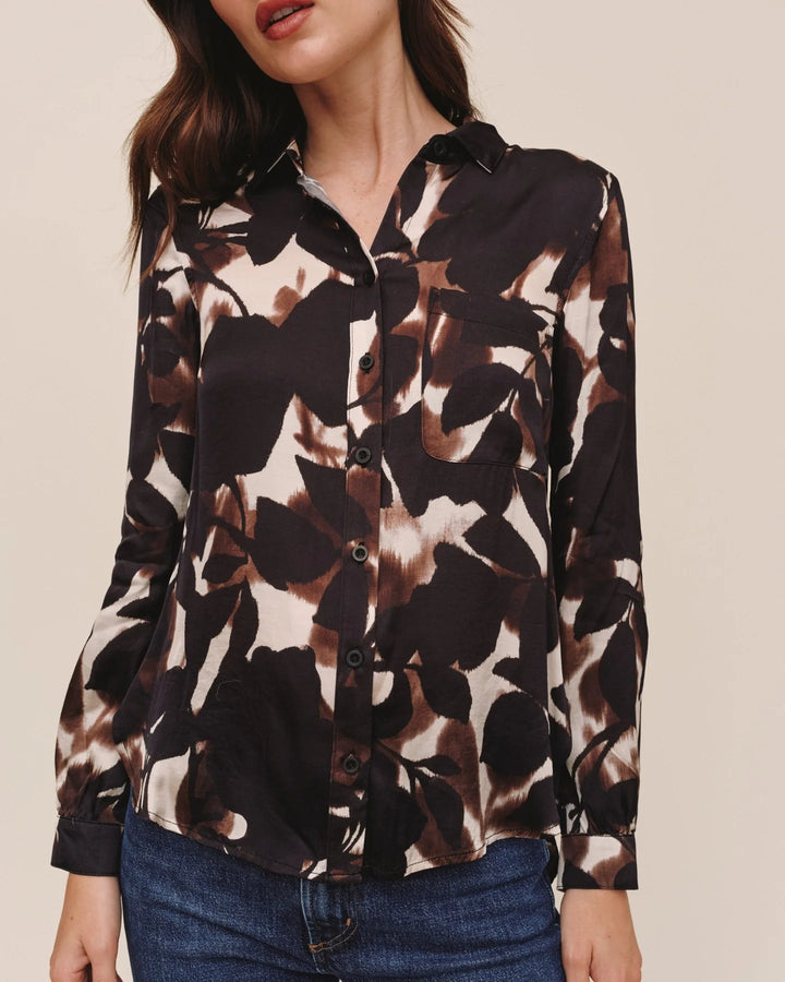 LONG SLEEVE ROUND HEM BUTTON DOWN (SHADOW FLORAL PRINT) - BELLA DAHL
