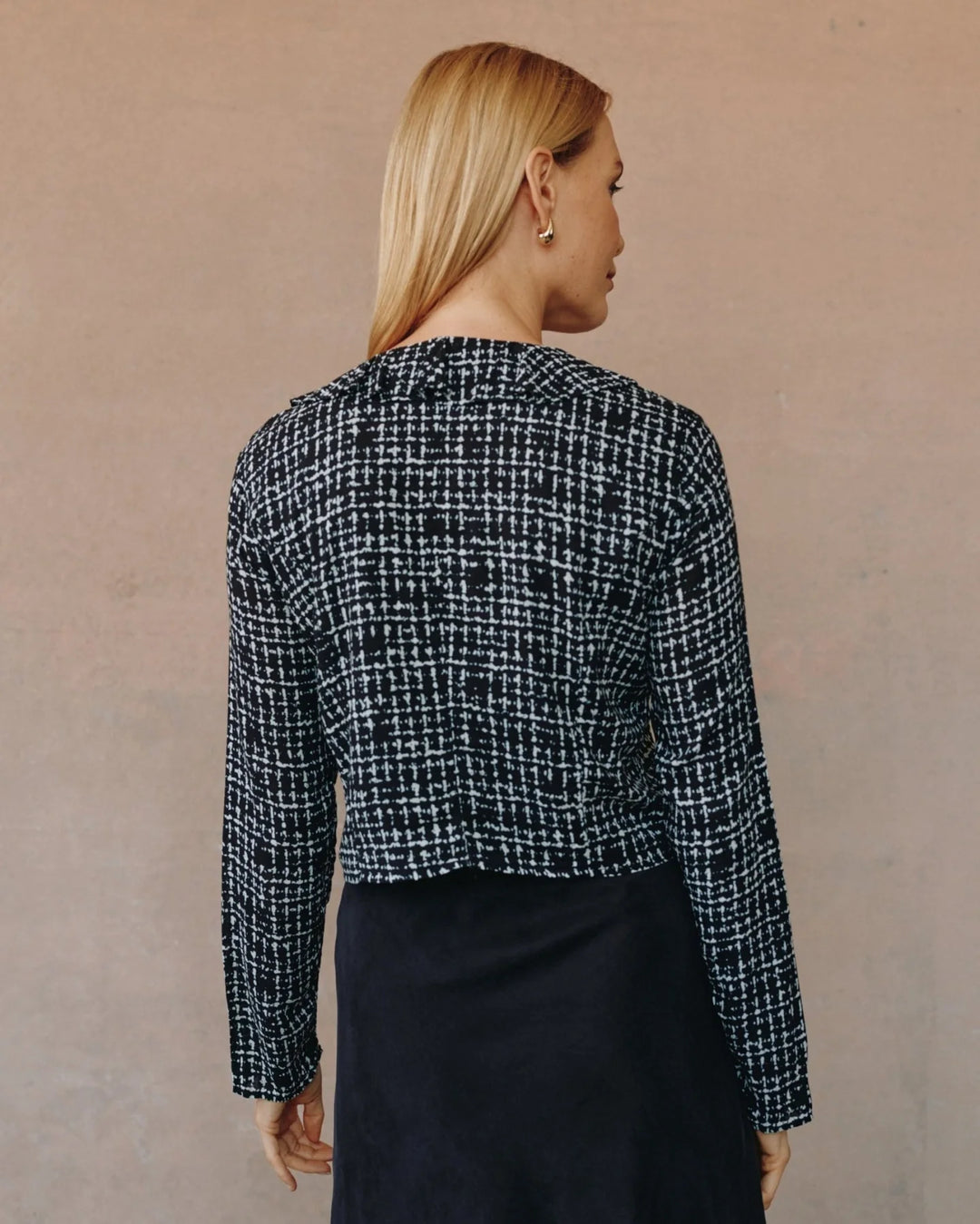 LONG SLEEVE RUFFLE TOP (GRID PRINT) - BELLA DAHL