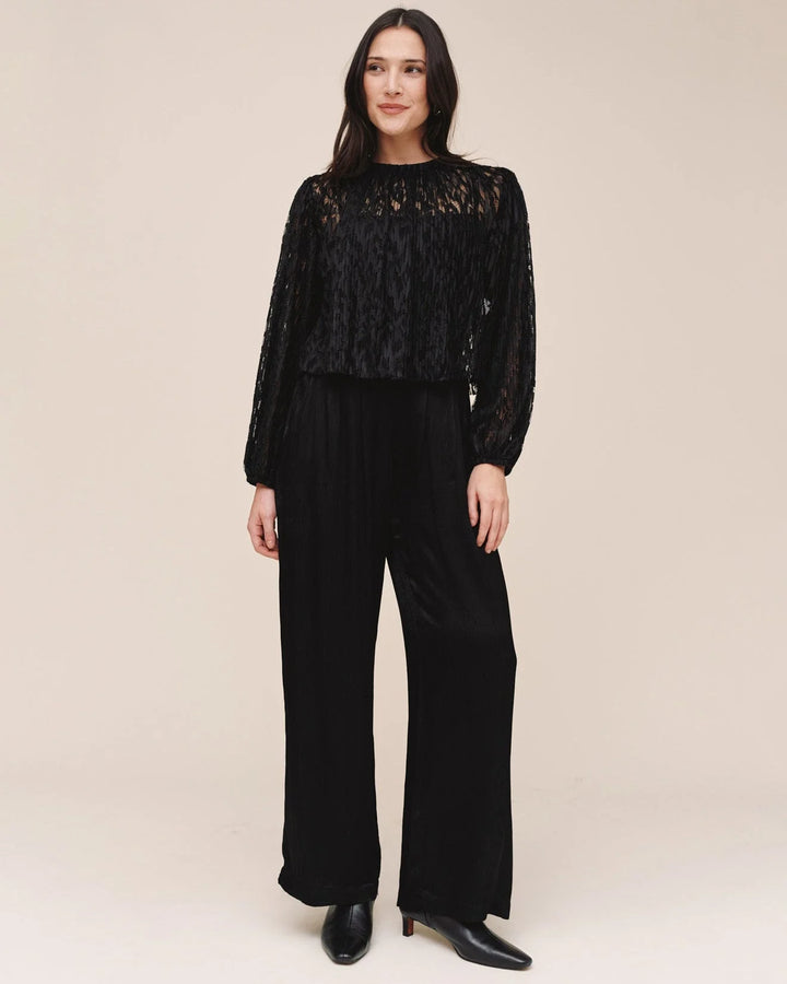 LONG SLEEVE SHIRRED NECK TOP (BLACK) - BELLA DAHL