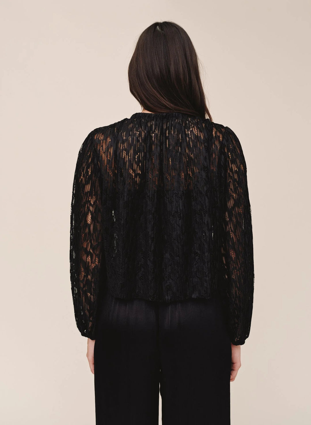 LONG SLEEVE SHIRRED NECK TOP (BLACK) - BELLA DAHL