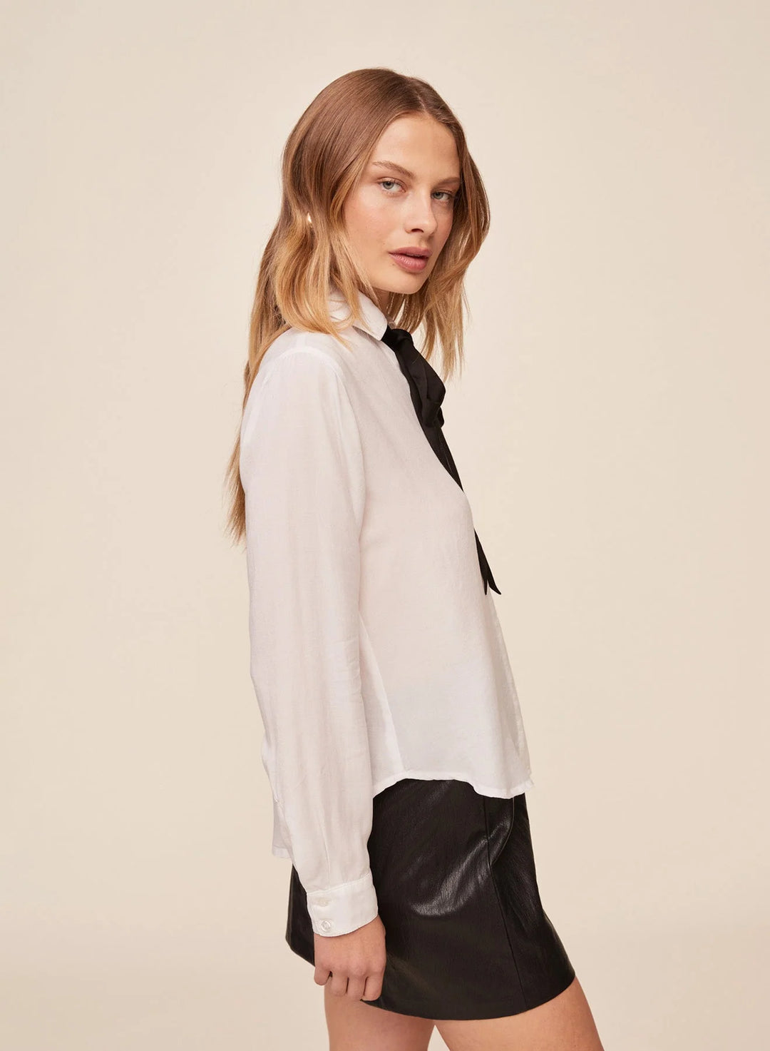 LONG SLEEVE SHIRT W/ NECK TIE (WHITE) - BELLA DAHL