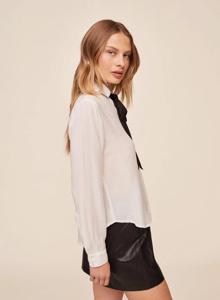 LONG SLEEVE SHIRT W/ NECK TIE (WHITE) - BELLA DAHL