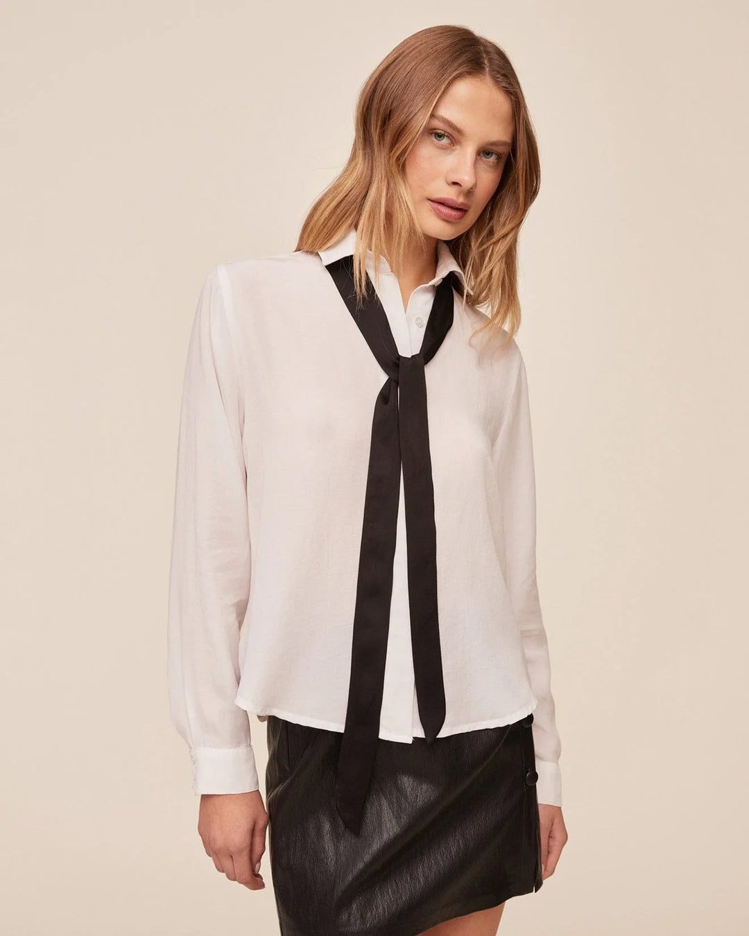 LONG SLEEVE SHIRT W/ NECK TIE (WHITE) - BELLA DAHL
