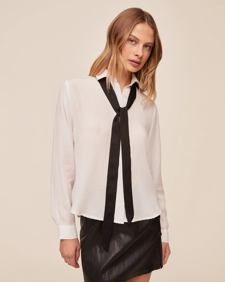 LONG SLEEVE SHIRT W/ NECK TIE (WHITE) - BELLA DAHL