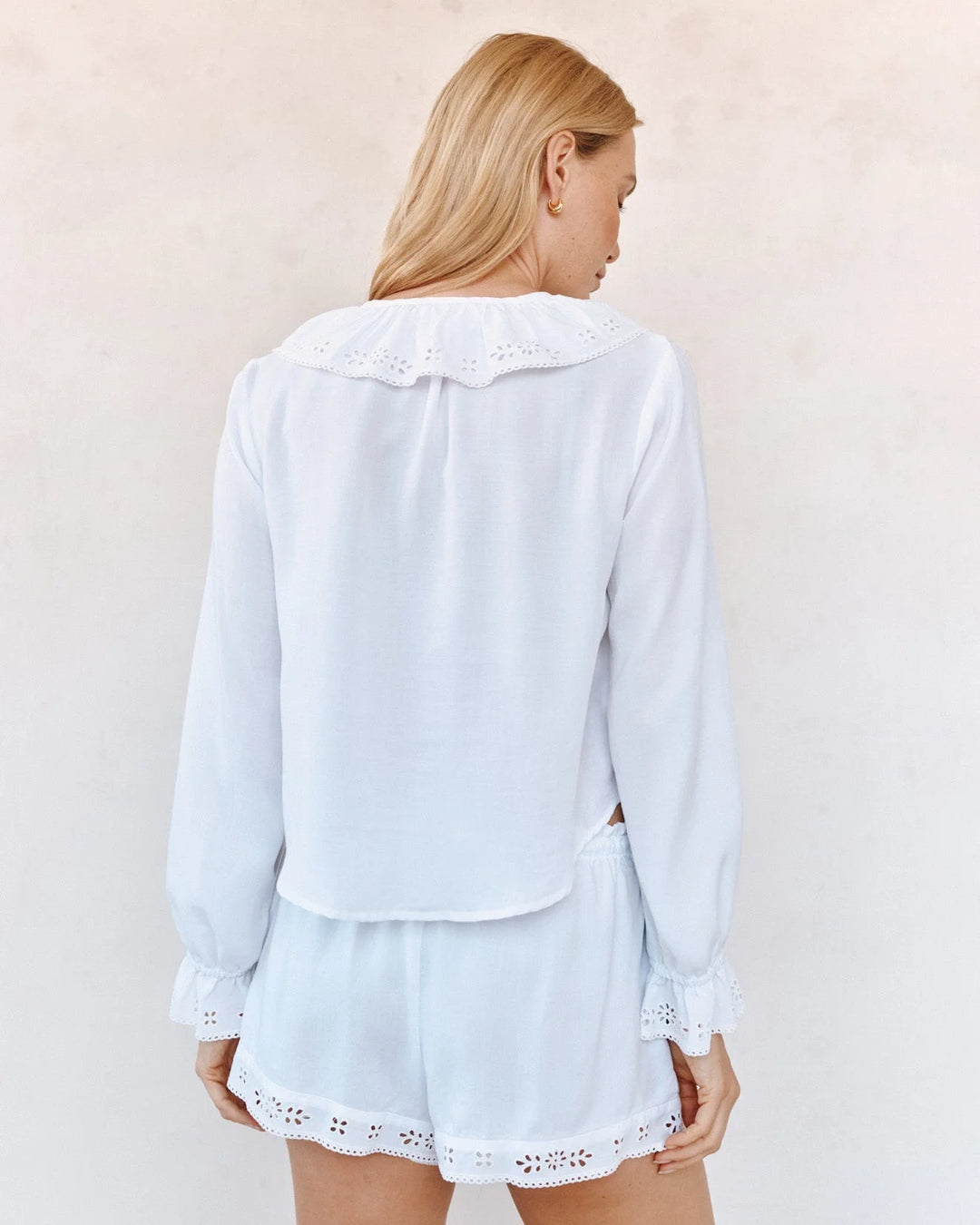 LONG SLEEVE TIE NECK RUFFLE TOP (WHITE) - BELLA DAHL