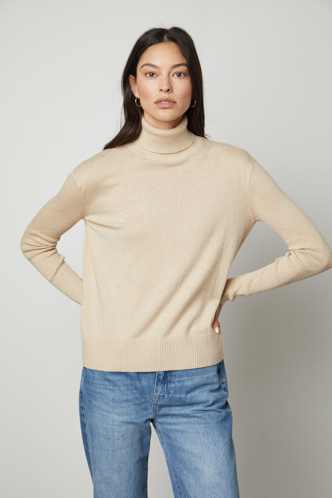 SALLY COTTON CASHMERE LIGHTWEIGHT SWEATER (BISCOTTI) - VELVET