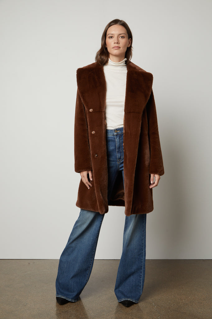 EVALYN FAUX FUR COAT - VELVET
