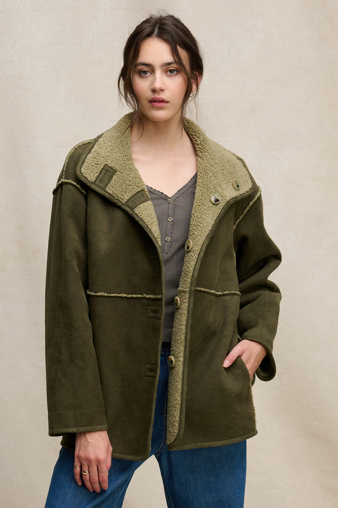 SHONA REVERSIBLE LUX SHERPA JACKET - VELVET