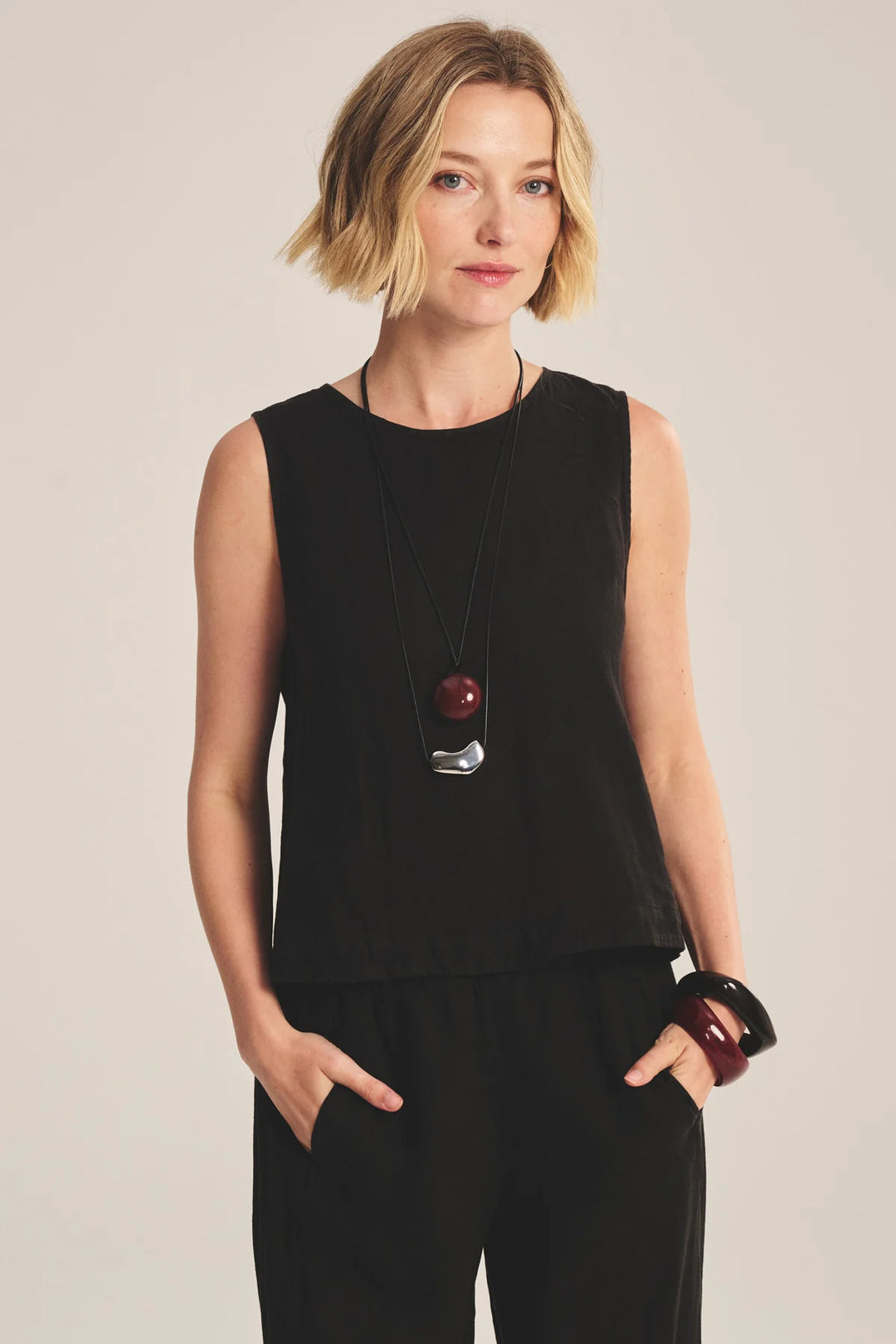 MAXINE WOVEN LINEN TOP (BLACK) - VELVET