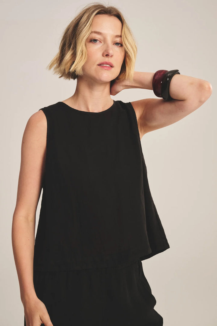 MAXINE WOVEN LINEN TOP (BLACK) - VELVET