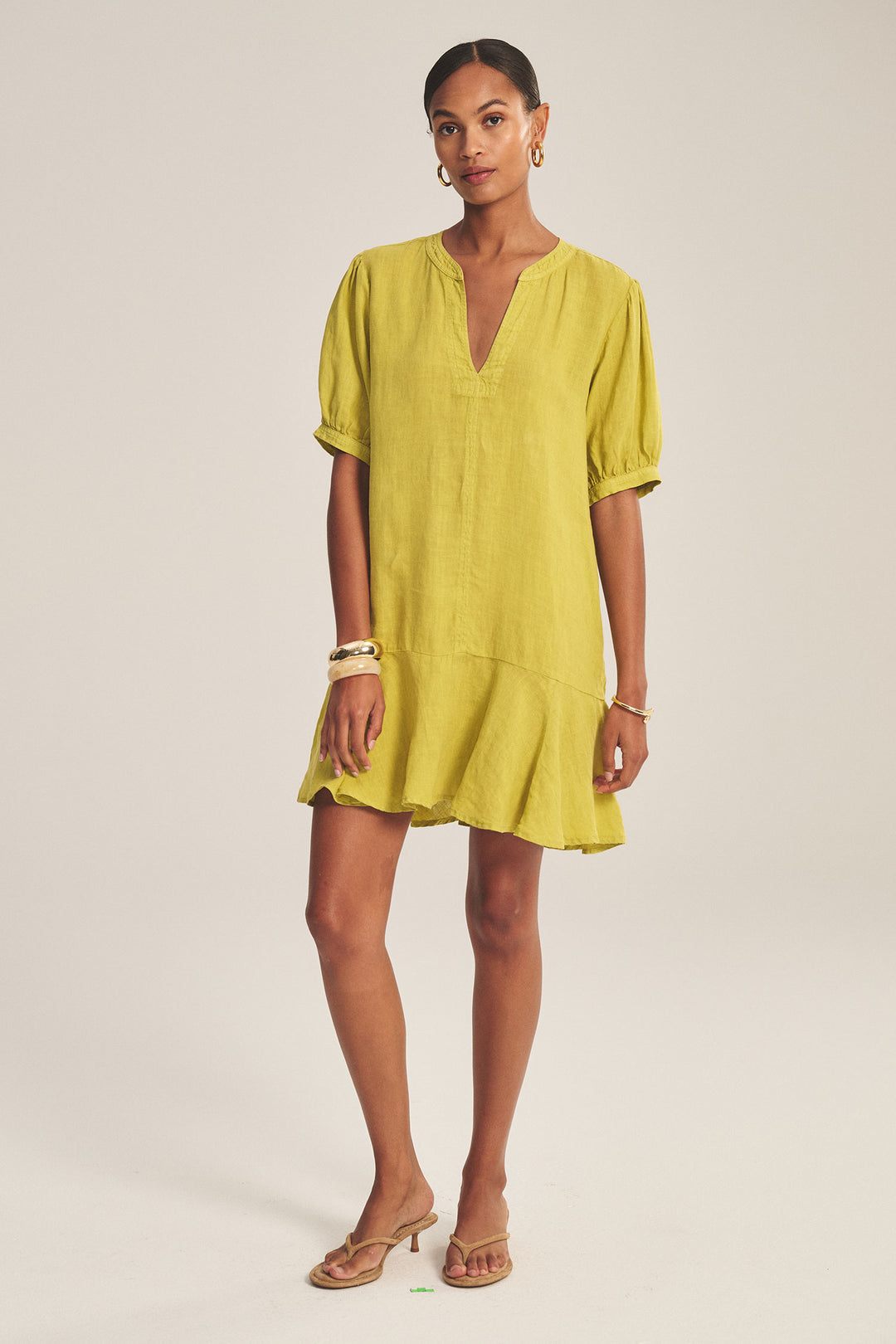 MEADOW WOVEN LINEN DRESS (CITRON) - VELVET