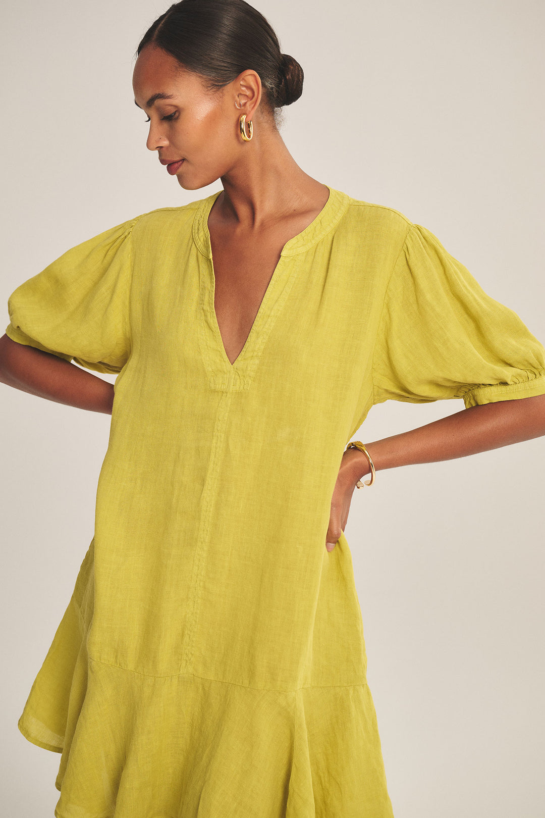 MEADOW WOVEN LINEN DRESS (CITRON) - VELVET