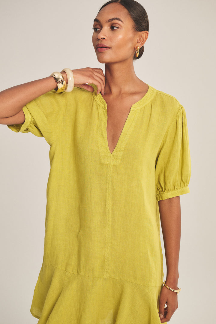 MEADOW WOVEN LINEN DRESS (CITRON) - VELVET