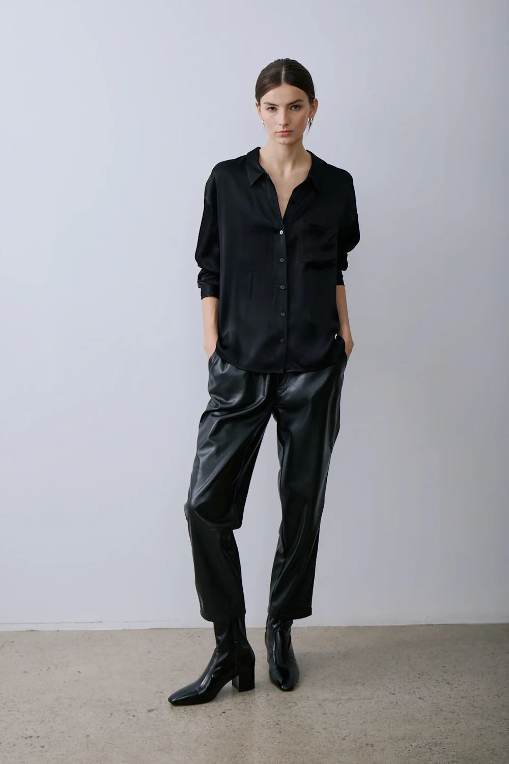 LIZZIE SATIN SHIRT (BLACK) - MELISSA NEPTON