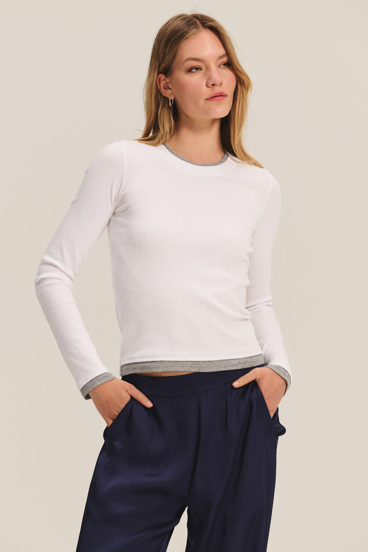 NOVATO MODAL RIB TOP (WHITE/GREY) - VELVET