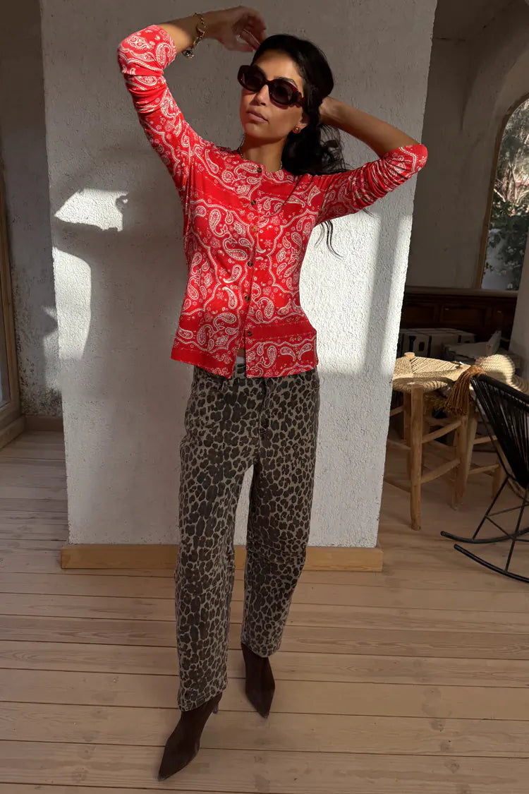 RED BANDANA ALEXA CARDIGAN - NEVER FULLY DRESSED