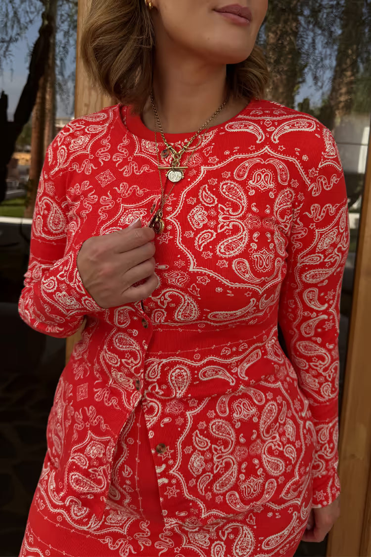 RED BANDANA ALEXA CARDIGAN - NEVER FULLY DRESSED