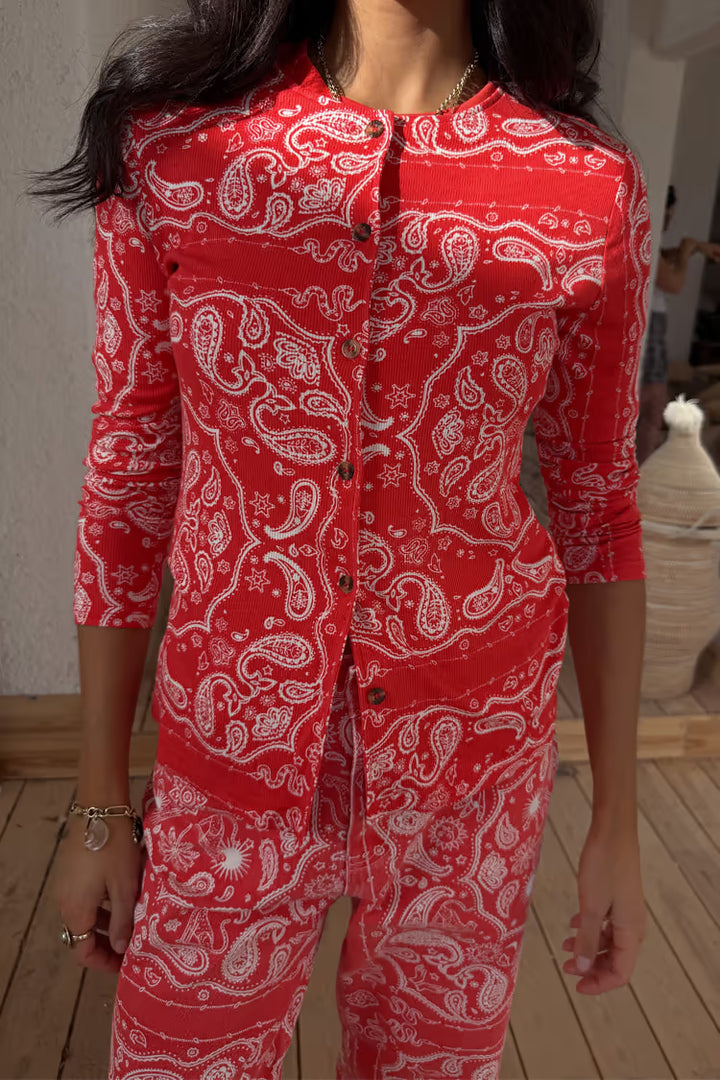 RED BANDANA ALEXA CARDIGAN - NEVER FULLY DRESSED