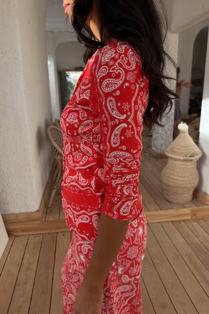 RED BANDANA ALEXA CARDIGAN - NEVER FULLY DRESSED