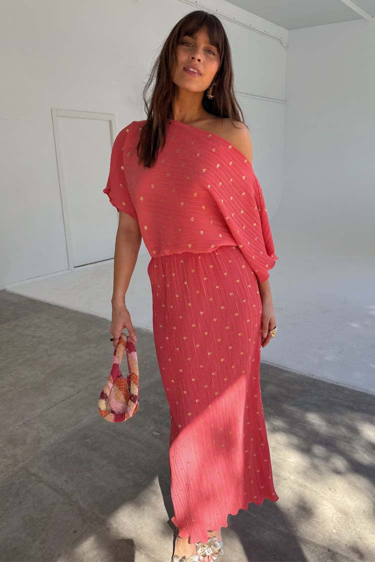PLISSE TILLY DRESS (CORAL)