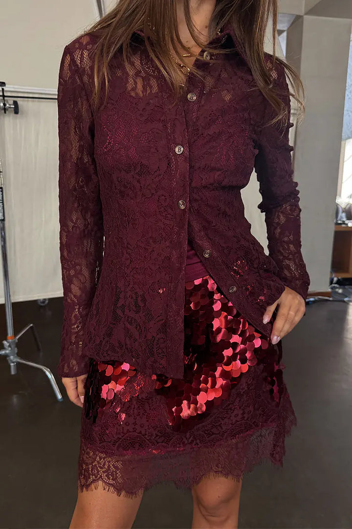 BURGUNDY LACE SHIRT - NEVER FULLY DRESSED
