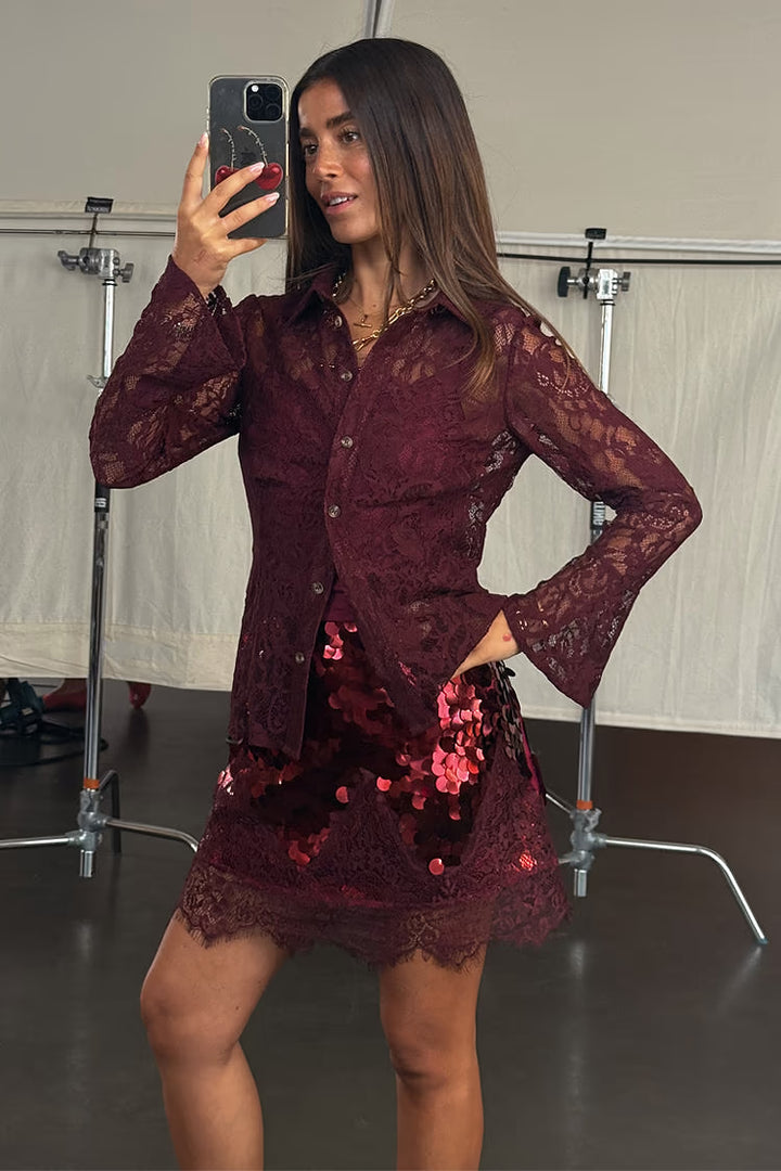 BURGUNDY LACE SHIRT - NEVER FULLY DRESSED