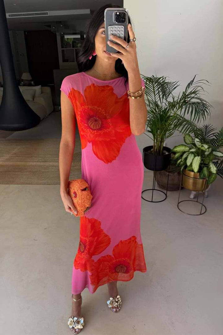 PINK POPPY SLEEVELESS MESH DRESS - NEVER FULLY DRESSED