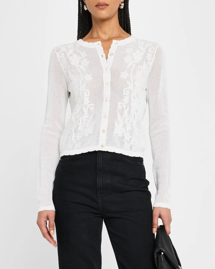 LONG SLEEVE MESH CARDIGAN WITH FLORAL MOTIF - AUTUMN CASHMERE