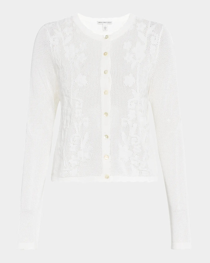 LONG SLEEVE MESH CARDIGAN WITH FLORAL MOTIF - AUTUMN CASHMERE