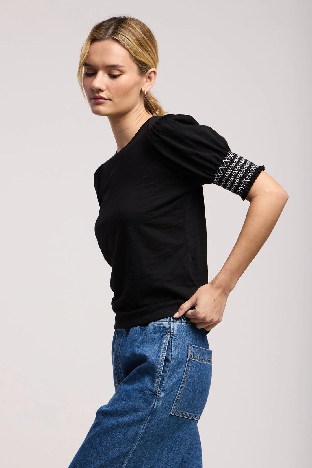 SUE COTTON SLUB TOP (BLACK) - VELVET