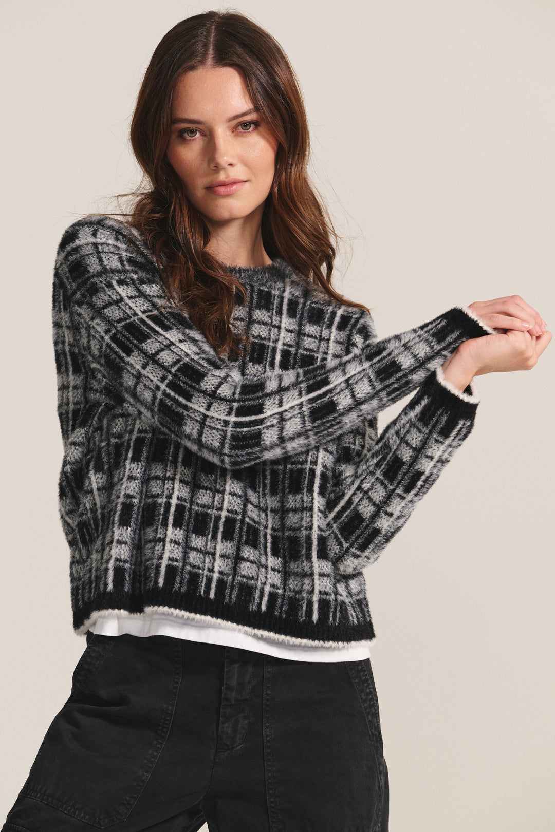 LACEY NOVELTY FEATHER JACQUARD SWEATER - VELVET