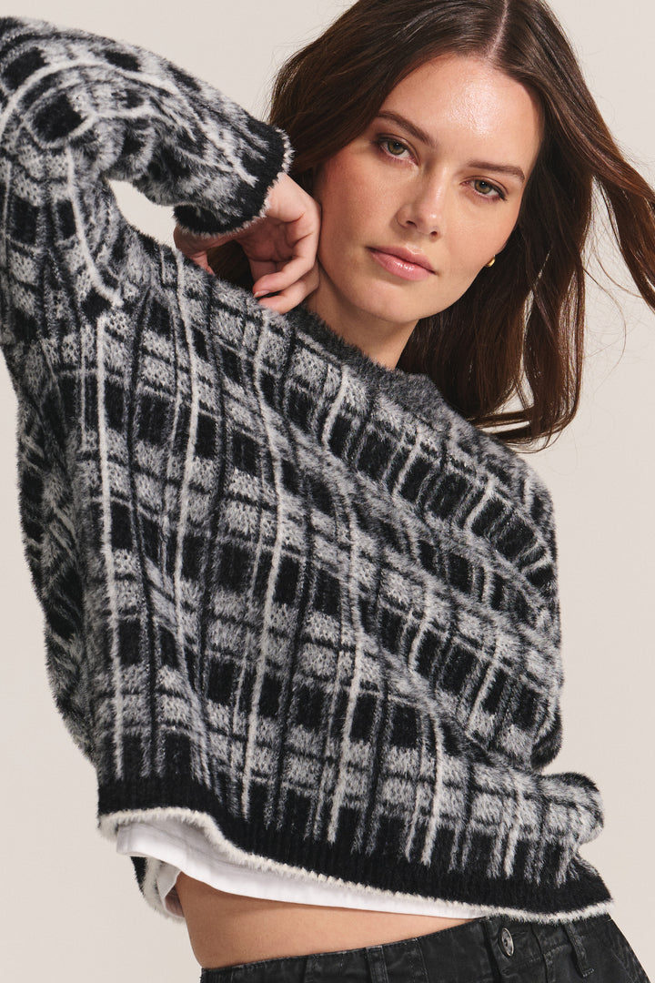 LACEY NOVELTY FEATHER JACQUARD SWEATER - VELVET