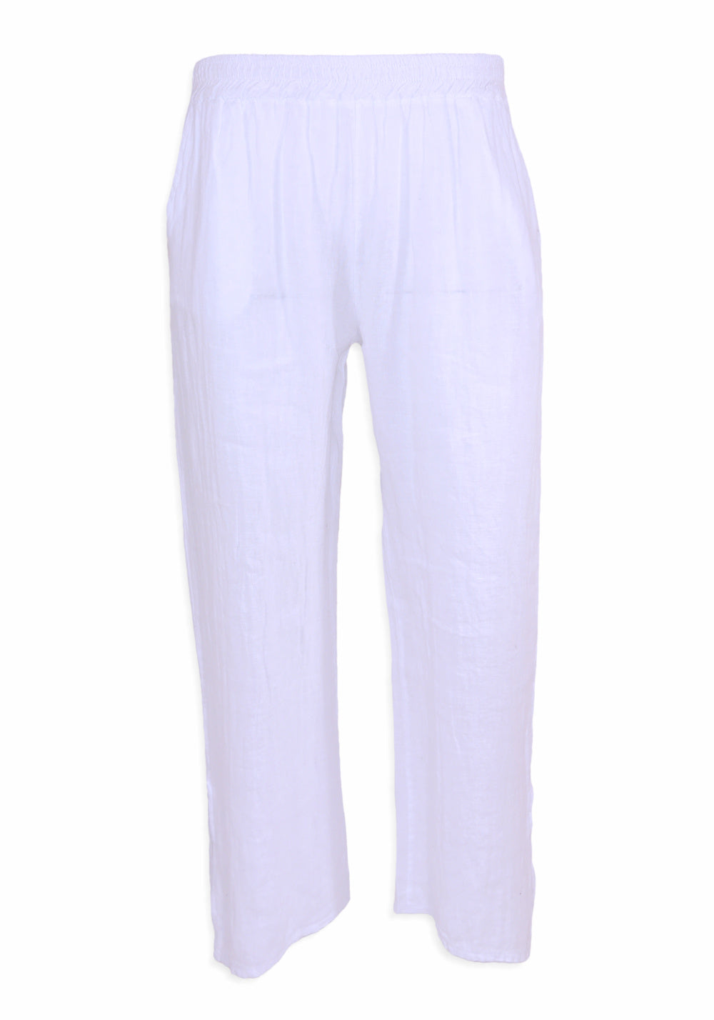 LINEN LOUNGE PANTS WITH SIDE SLITS (WHITE) - PISTACHE