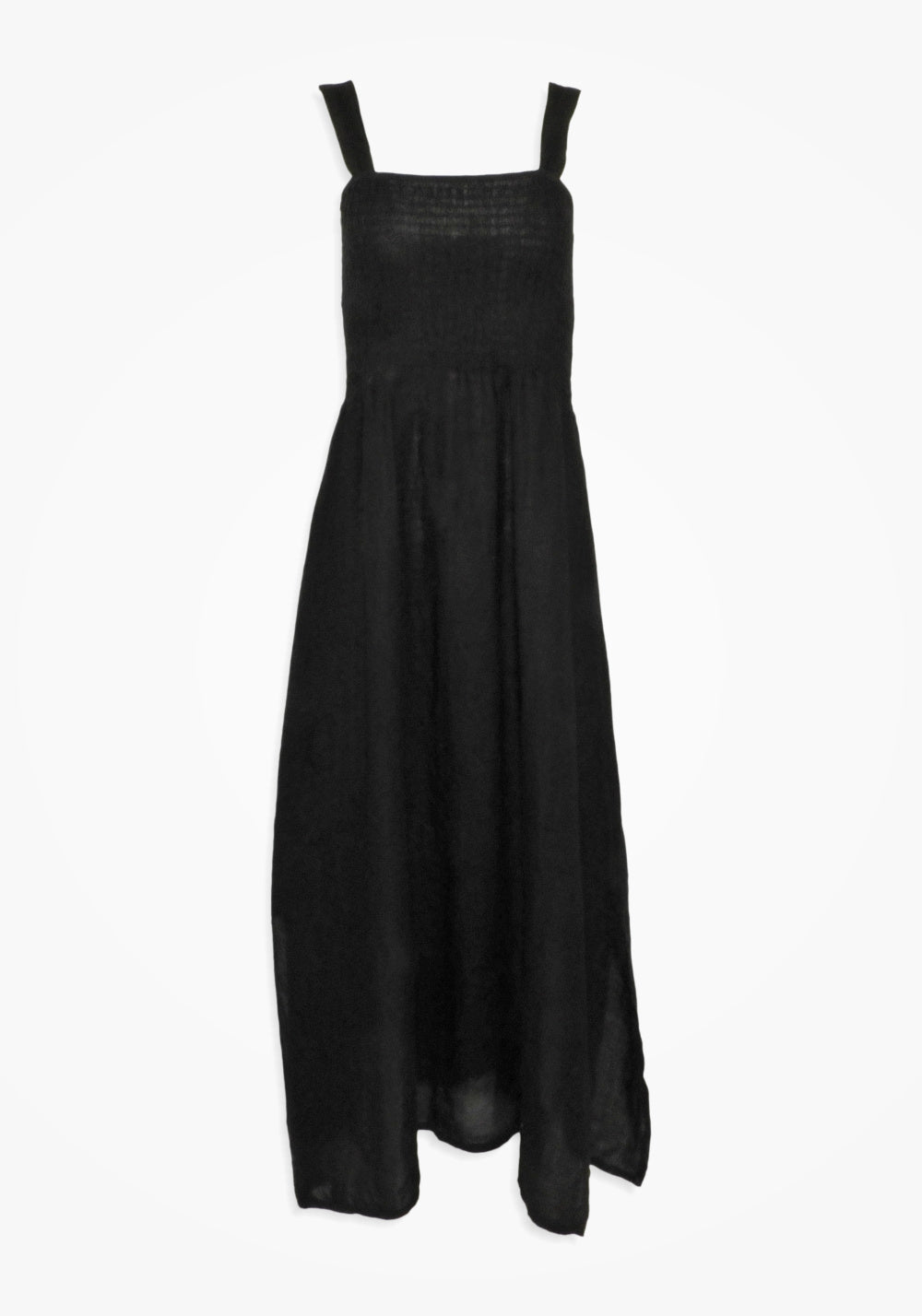 MAXI LINEN BUNCHED TOP SLEEVELESS DRESS (BLACK) - PISTACHE