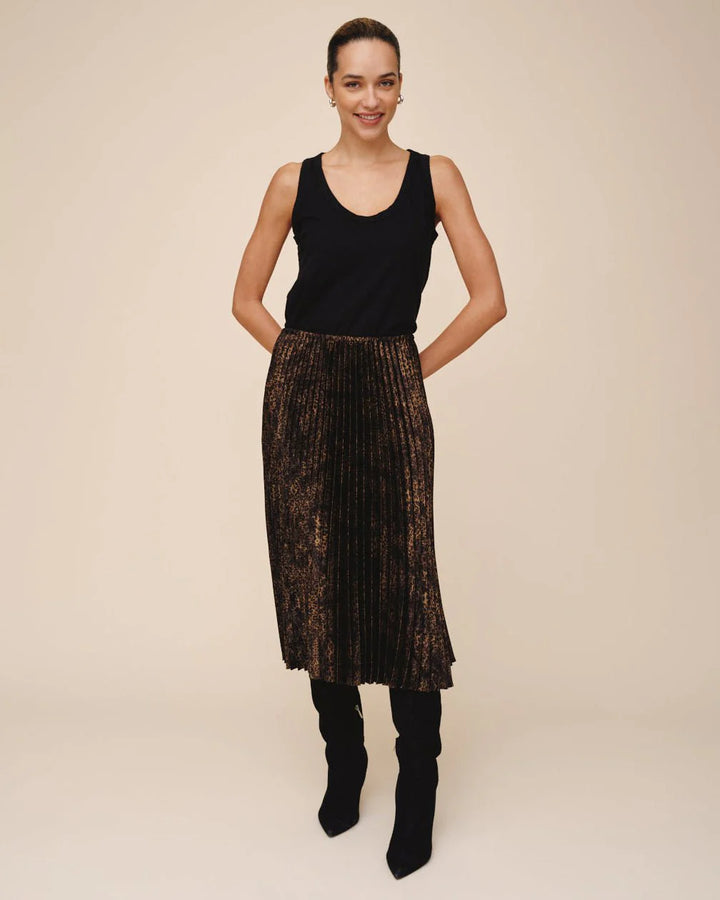 PLEATED MAXI LENGTH SKIRT (MICRO LEOPARD) - BELLA DAHL