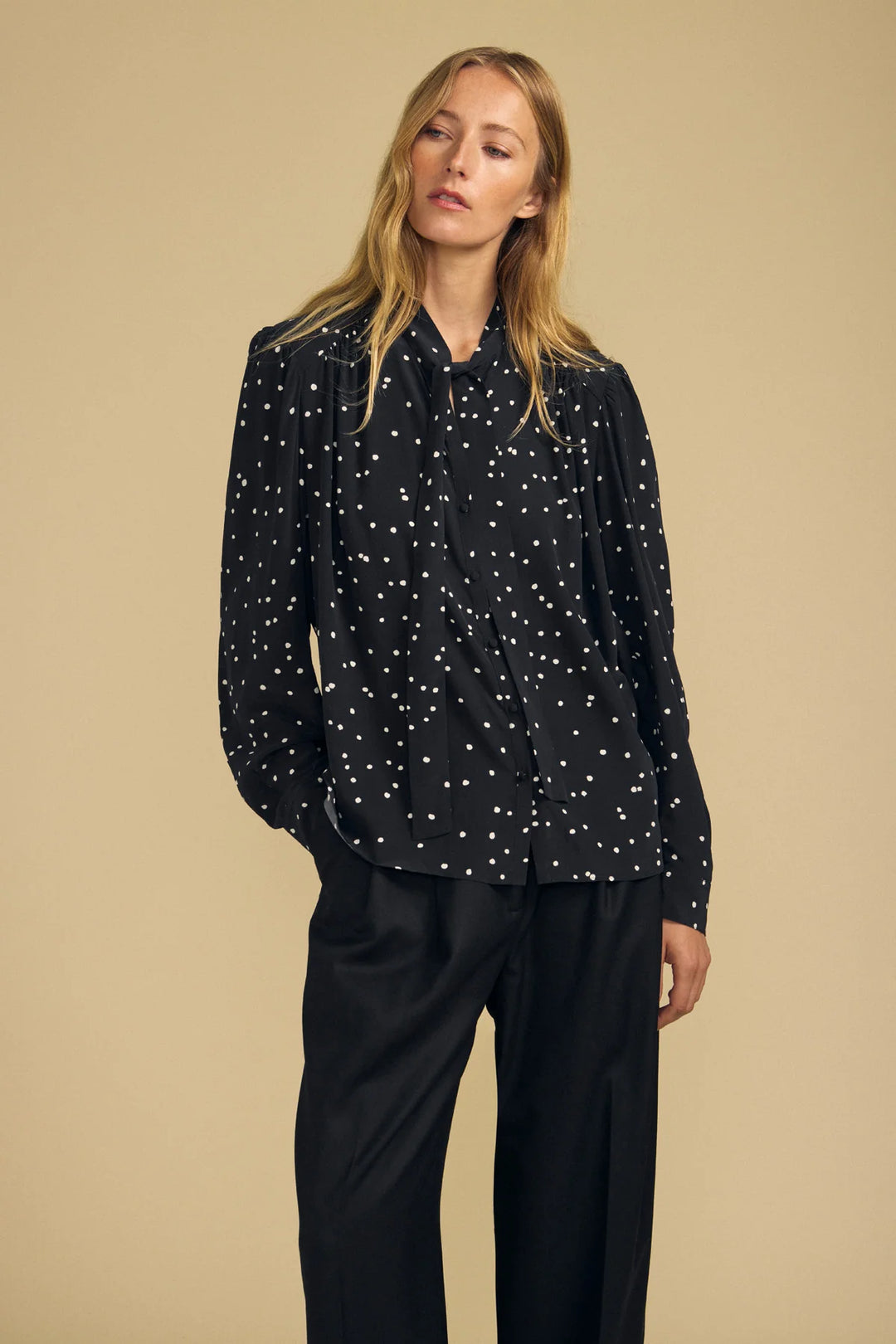 ALMA POLKA DOT PRINT TOP (BLACK) - VELVET