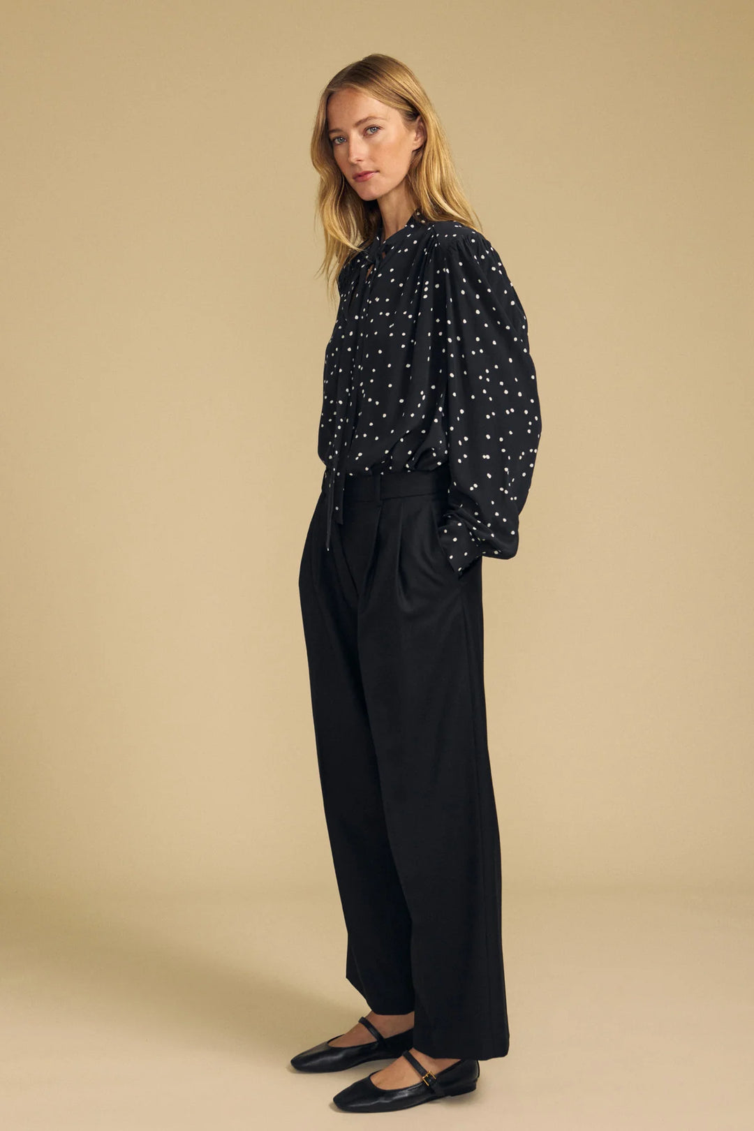 ALMA POLKA DOT PRINT TOP (BLACK) - VELVET