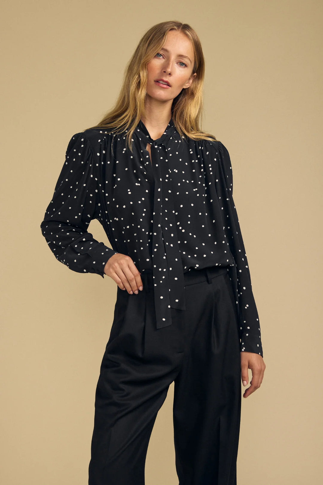ALMA POLKA DOT PRINT TOP (BLACK) - VELVET