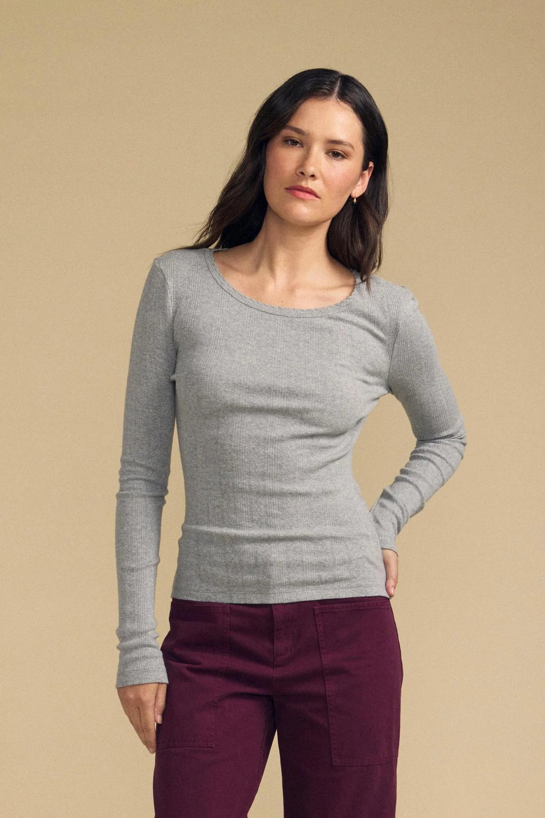 MIRIAM POINTELLE RIB TOP (HEATHER GREY) - VELVET