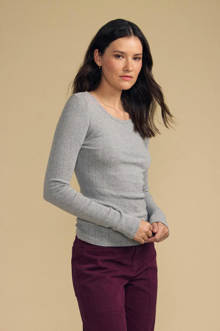MIRIAM POINTELLE RIB TOP (HEATHER GREY) - VELVET