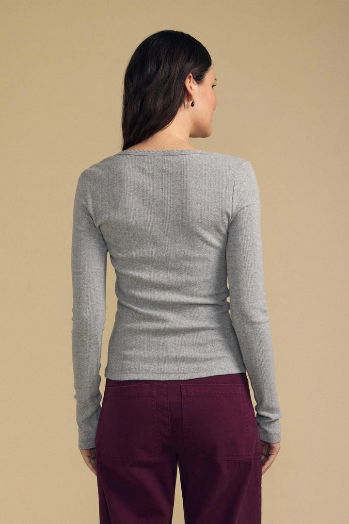MIRIAM POINTELLE RIB TOP (HEATHER GREY) - VELVET