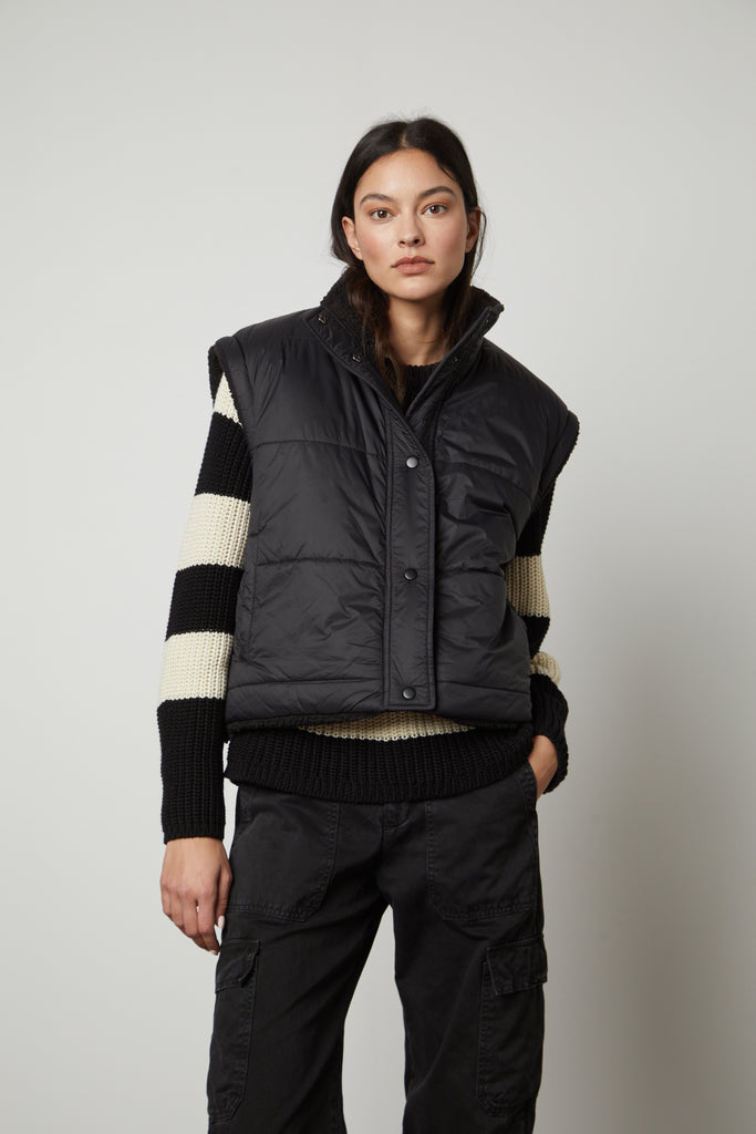 ALICIA PUFFER SHERPA VEST (BLACK) - VELVET