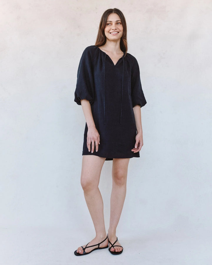 PULLOVER PUFF SLEEVE DRESS (BLACK) - BELLA DAHL